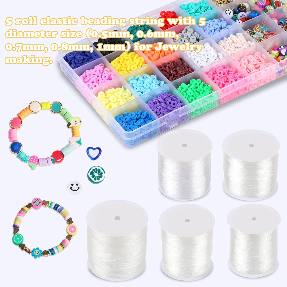 5 Pack Assorted Size Elastic String, Stretchy Bracelet String Crystal String Bea