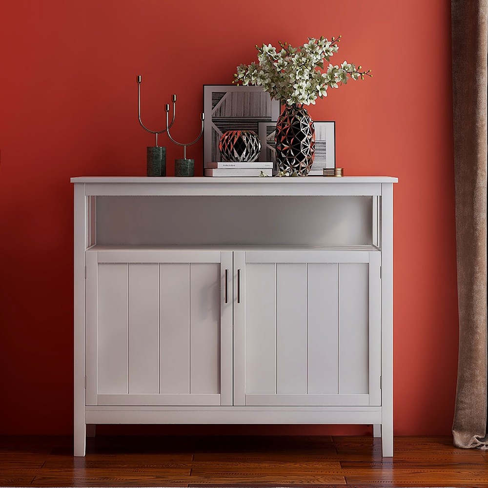 White Kitchen Storage Sideboard Buffet Server Cabinet, Adjustable Shelves