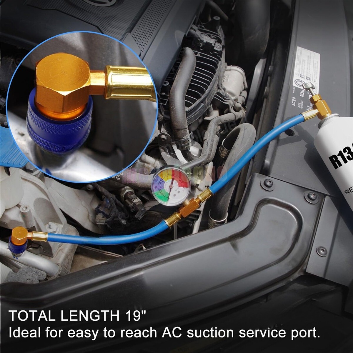 Self-Sealing R134A Refrigerant Recharge Kit, AC Recharge Hose Kit with Gauge NEW