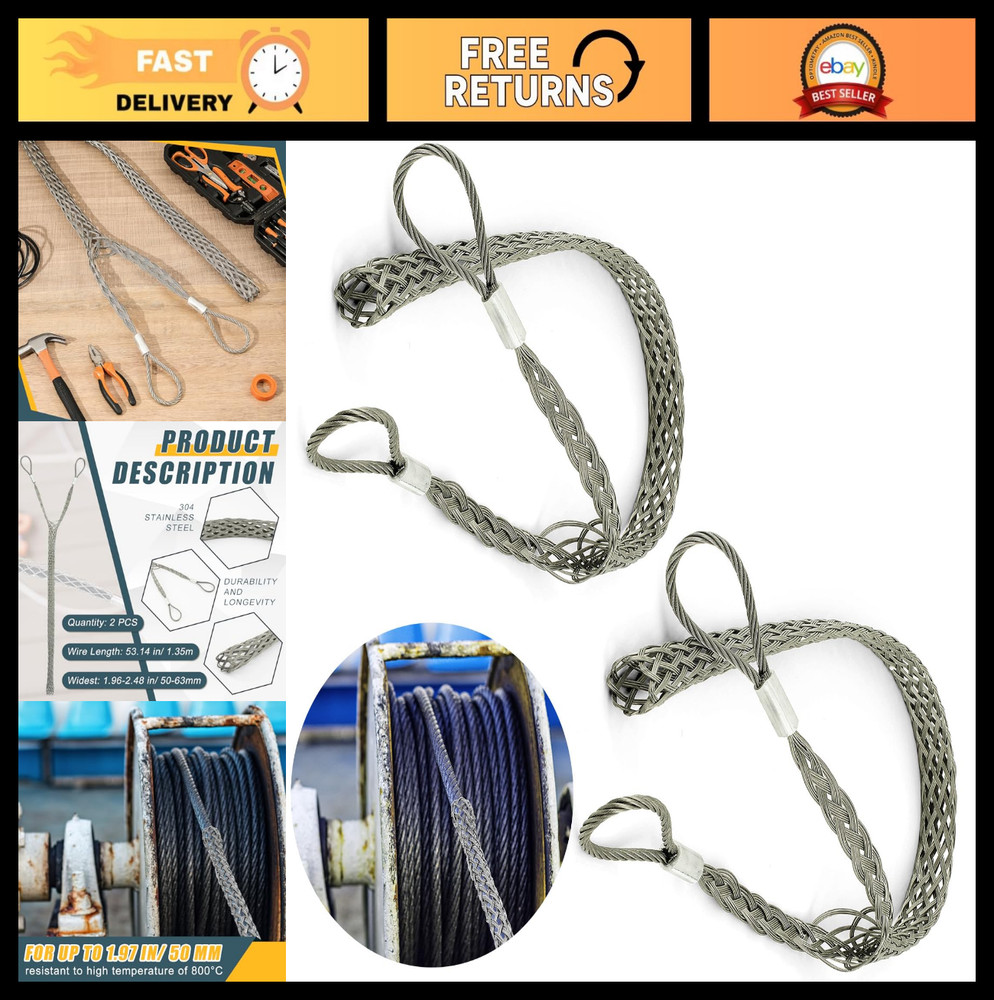 2 Pcs Heavy Wire Cable Mesh Pulling Grips - Double Head Cable Socks for Light/He