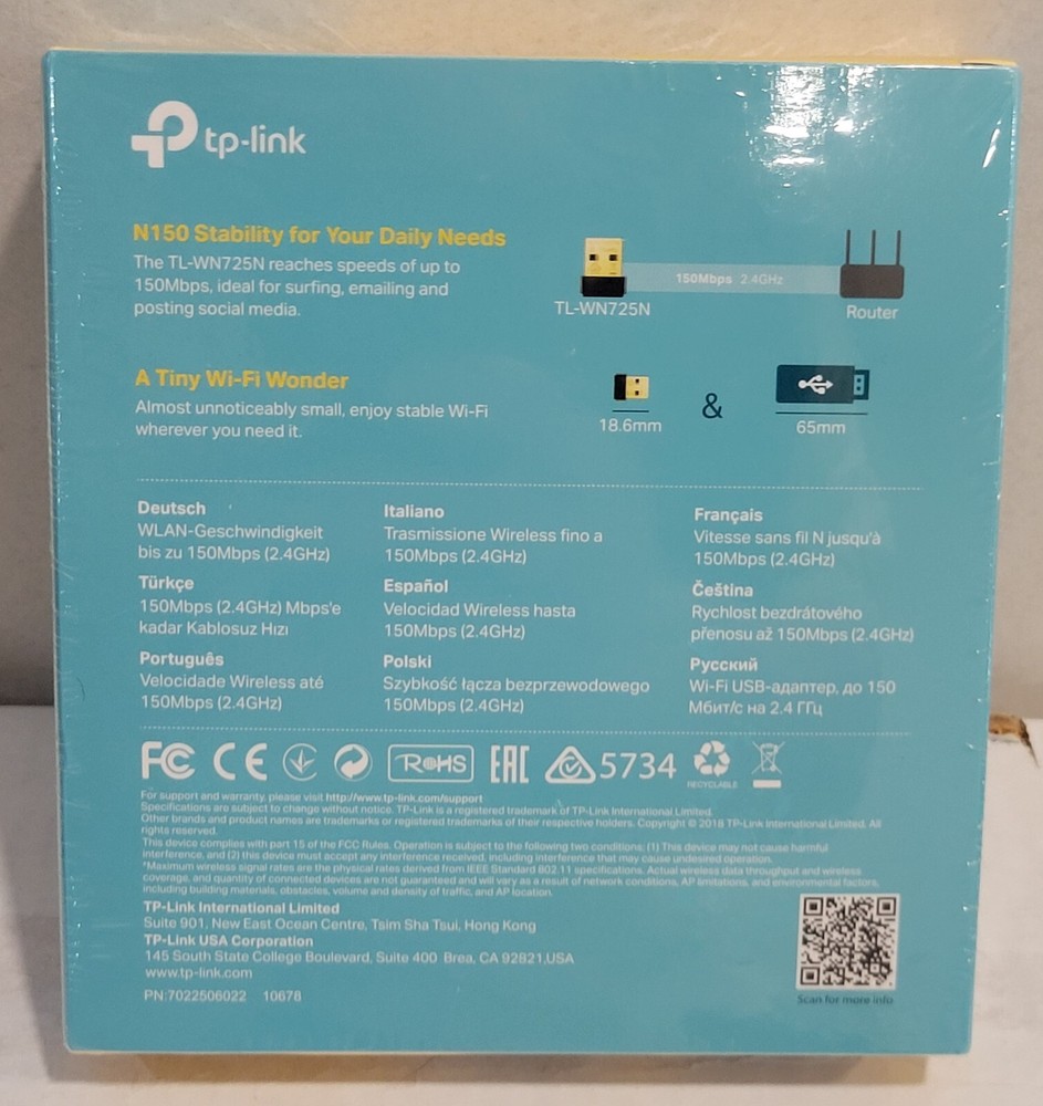 TP-Link TL-WN725N 150Mbps Nano USB Wi-Fi Adapter Wireless Windows Mac Linux