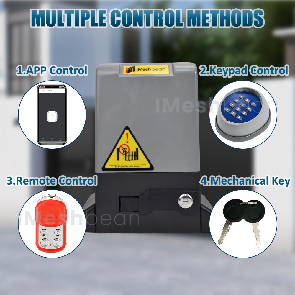 2000LBS Automatic Sliding Gate Opener Rack Driven APP+Keypad+4 Remote Controls