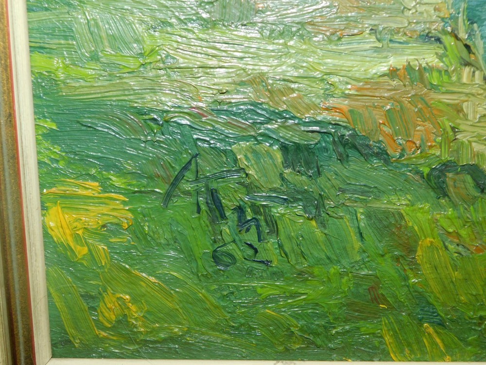 Impressionistische Landschaft mit Bach monogrammiert!