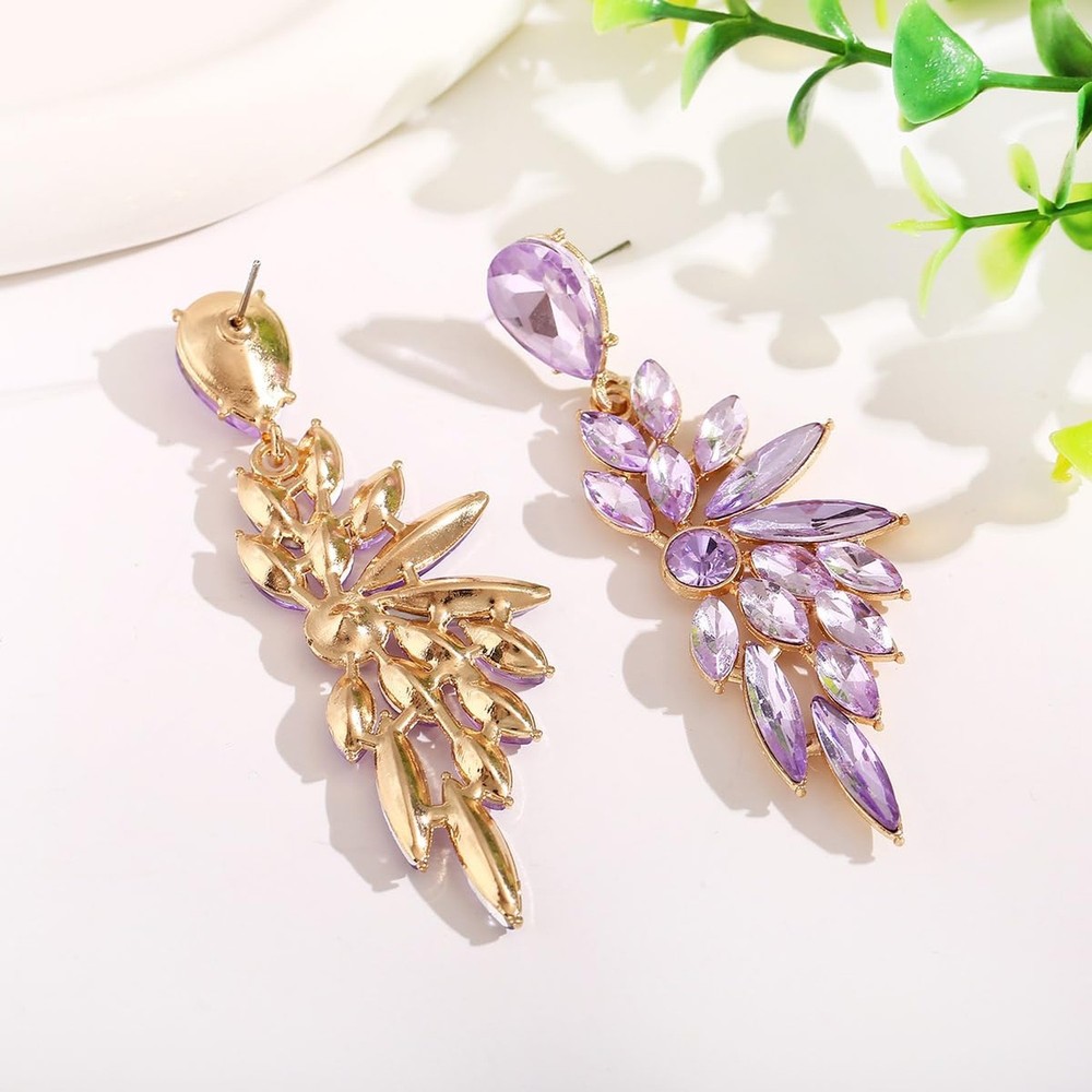 Rhinestone Statement Earrings Cluster Crystal Drop Dangle Earrings Teardrop C...