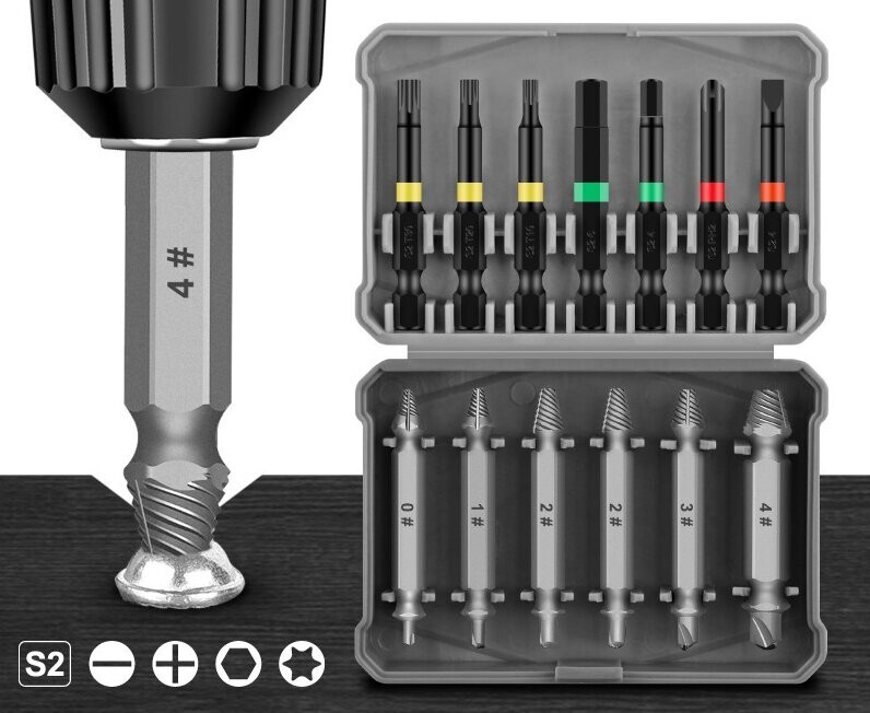 13pc Fast Damaged Screw Extractor Speed Out Drill Bits Tool Broken Bolt Remover