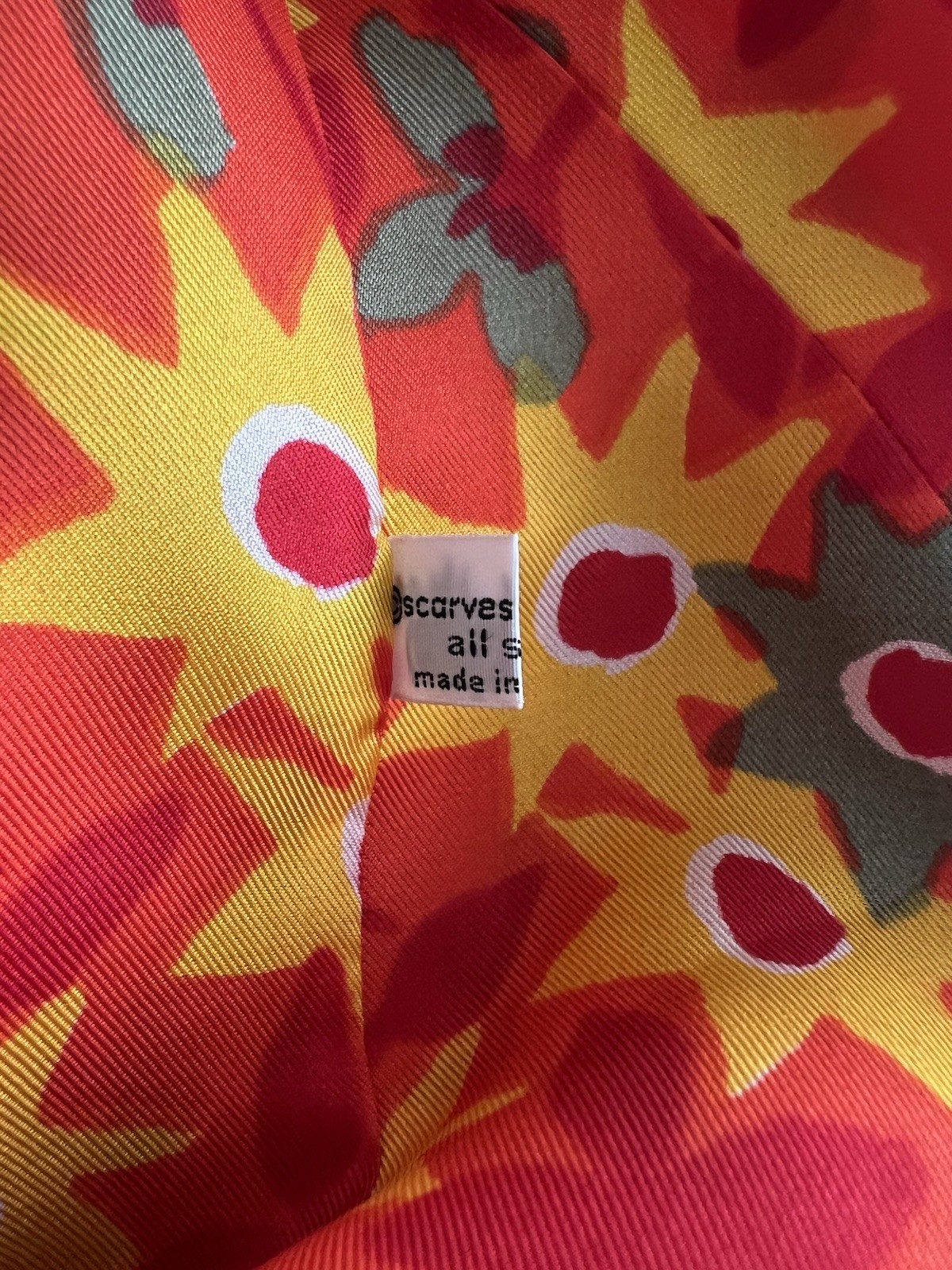 Vera Neumann Vintage Silk Infinity Scarf Floral Orange Red Yellow Made in Japan