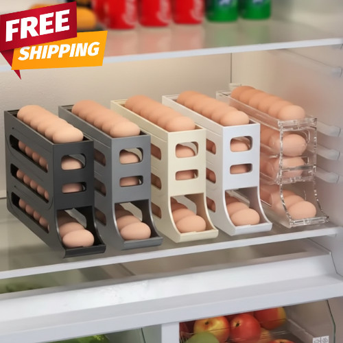 4 Layers Automatic Rolling Egg Holder Rack Fridge Egg Storage Box