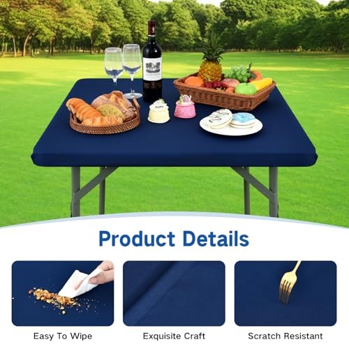 Square Elastic Fitted Tablecloth, Windproof 34" x 34" (Square) Navy Blue