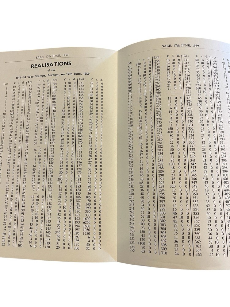 1959 Robson Lowe 1914-18 War Stamps Prices Realised Part 2 & 3 Auction Sheets