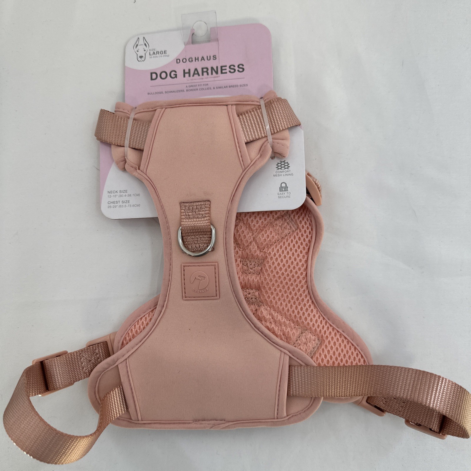 Doghaus Dog Harness LARGE (33-55lb) Salmon Pink Neoprene Mesh Adjustable Durable