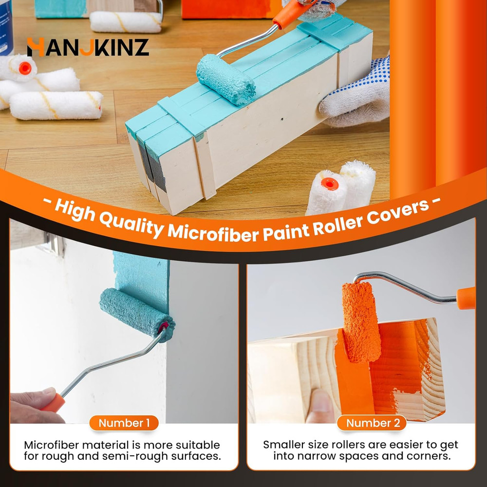 50 Pack Microfiber Paint Roller Covers 2" 4" Mini Rollers With Frame 3/8 Nap Kit