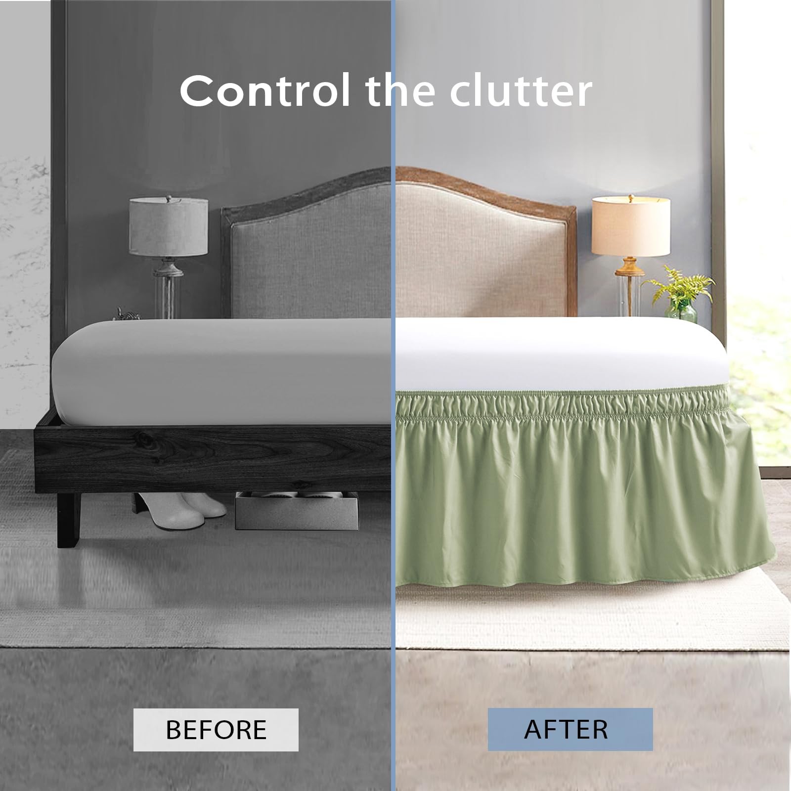 Queen Bed Skirt Elastic Fit 15-Inch Drop Sage Green Hotel Quality