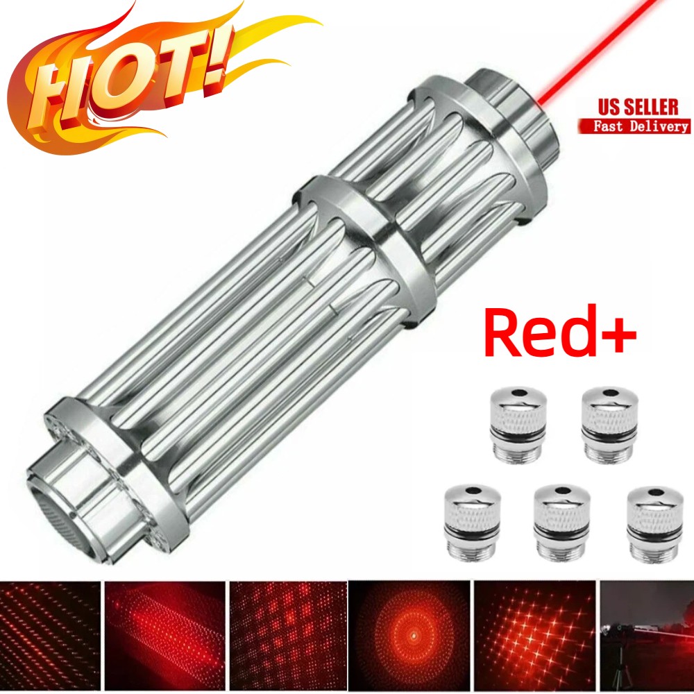 5W Red Burning Laser Pointer High Power Visible Light Beam +5 Head Caps US