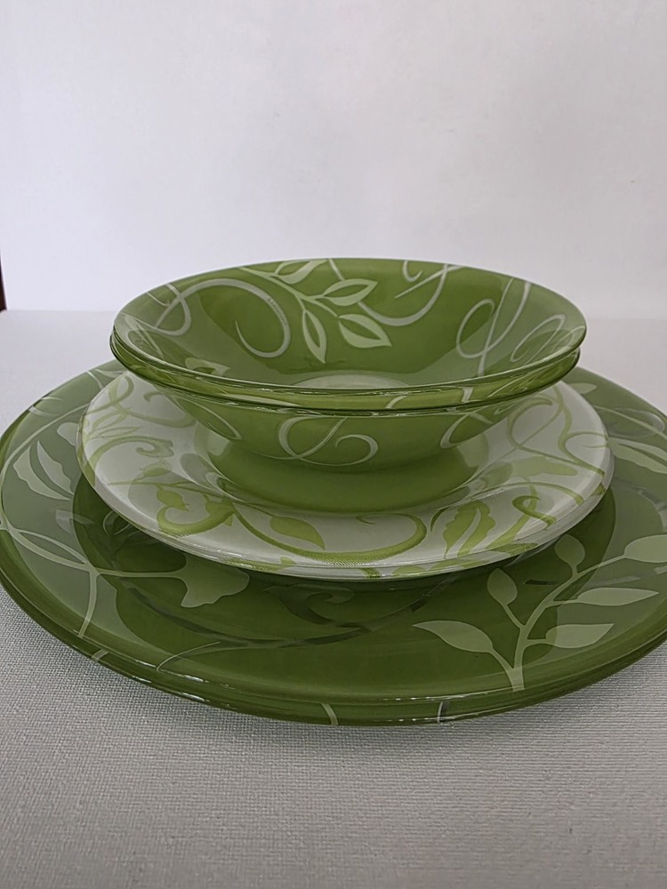 Luminarc Green Leaf Pattern Glass Dinnerware Set - 6-Piece
