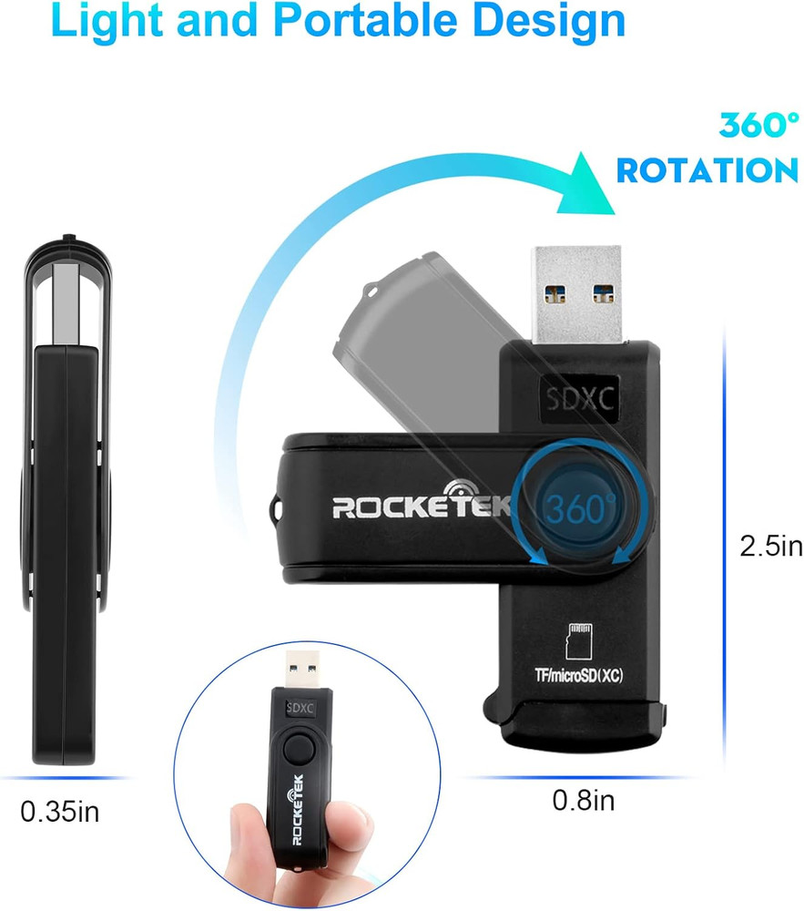 USB 3.0 SD Card Reader, 2 Slots Memory Card Reader with a Build-In Micro SD Car