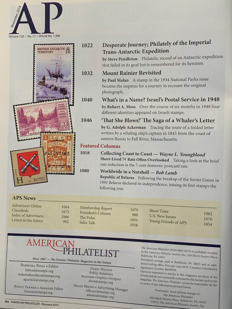 American Philatelist Magazine 2014, November