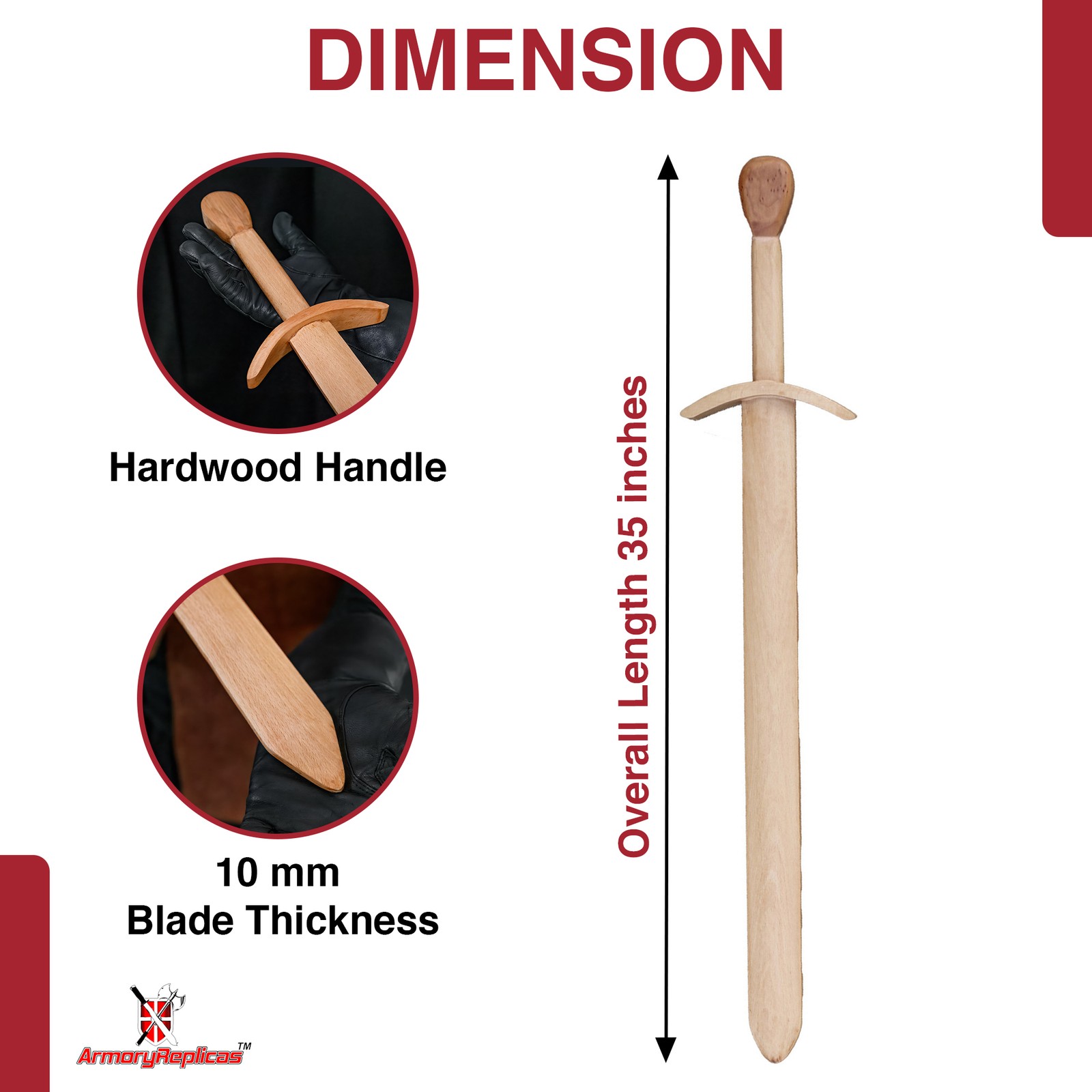 12th Century Wooden Practice Sword Beech Knight LARP Cosplay Stage Combat Prop