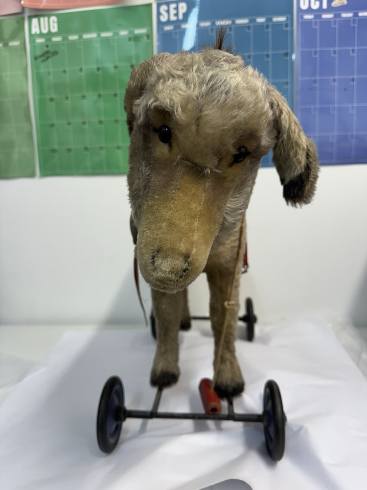 Antique Steiff Mohair Donkey Pull Toy on Wheels Germany Working Noise