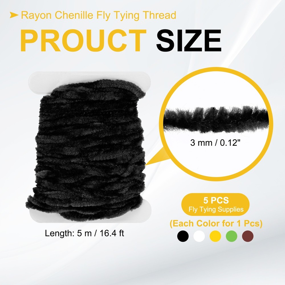Rayon Chenille Fly Tying Thread, 5Pcs Fly Tying Materials 5M & 5 Colors
