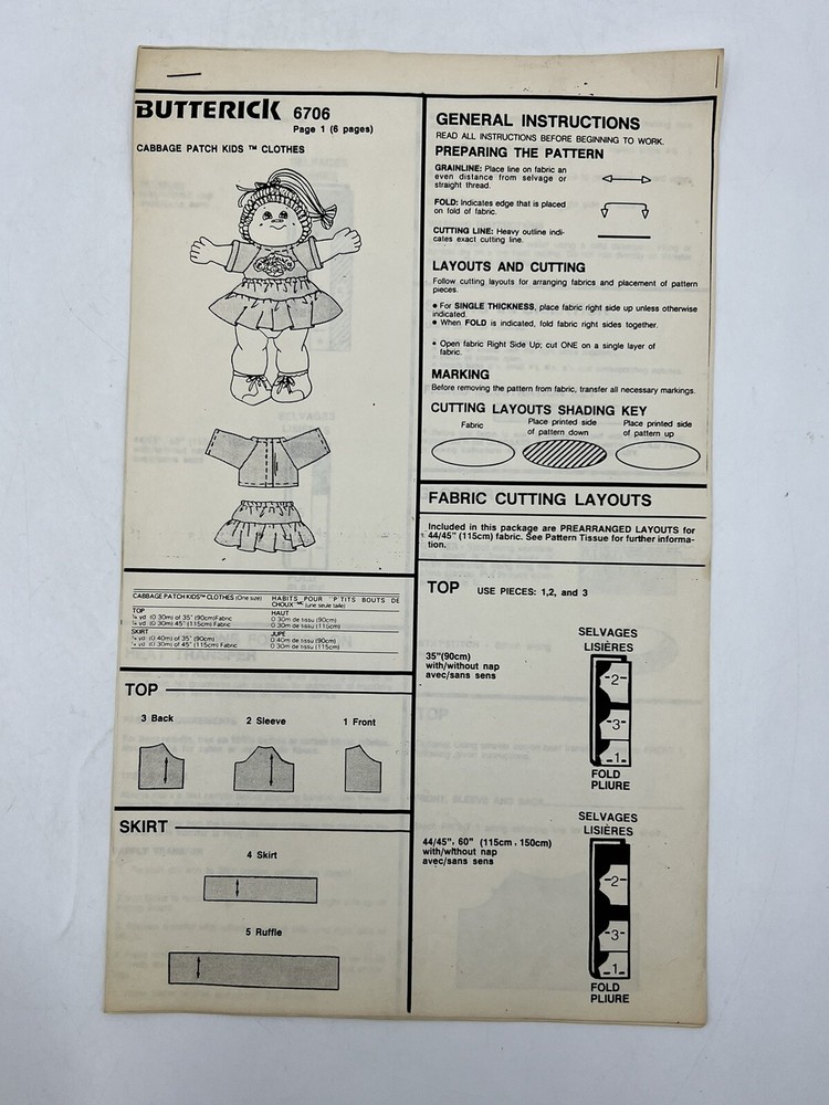 Cabbage Patch Kids Butterick design Lot. A2