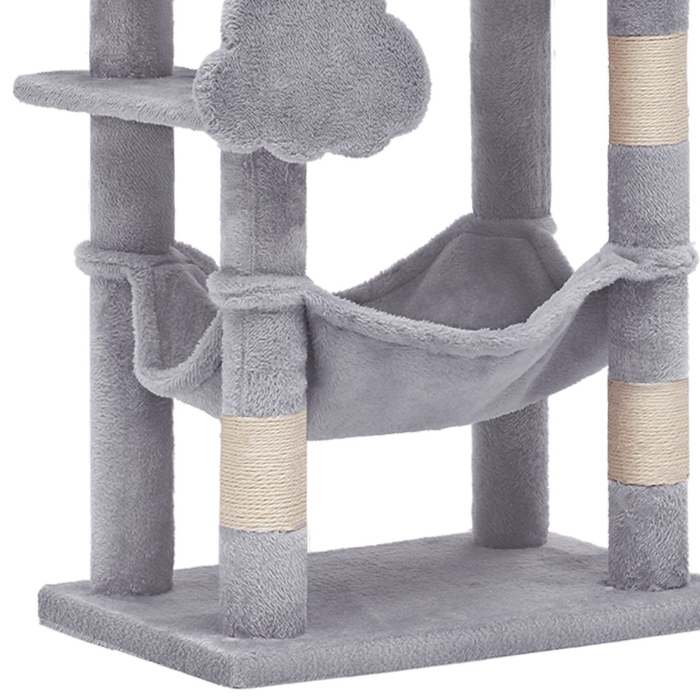 44" Cat Tree Tower, with Scratch Posts, Condo, Hammock, Toys, Light Gray