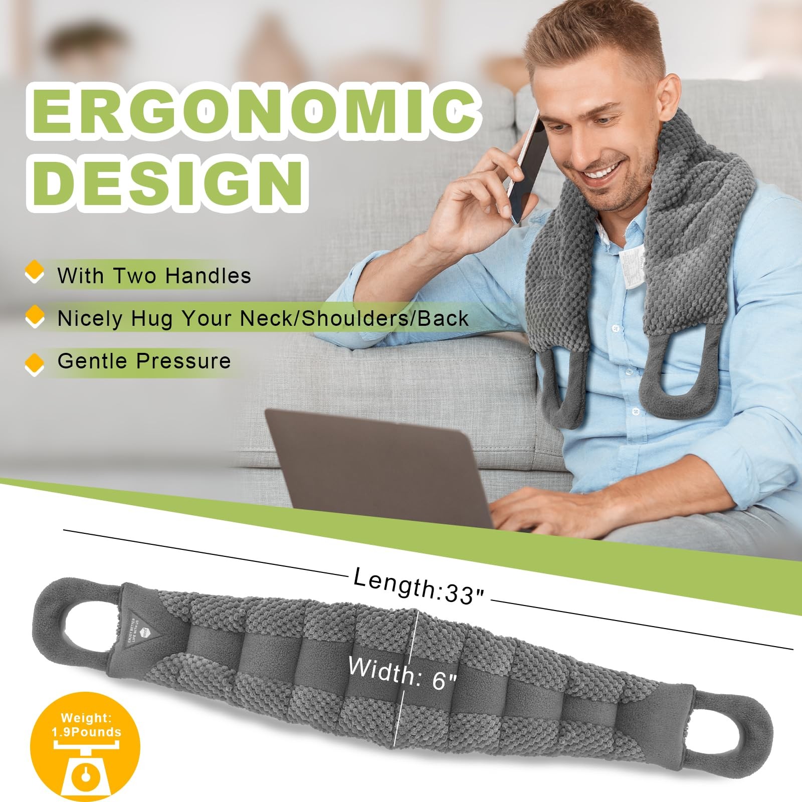 Microwavable Neck And Shoulders Heating Pad 33 X 5.9 Inch Long For Pain Relief