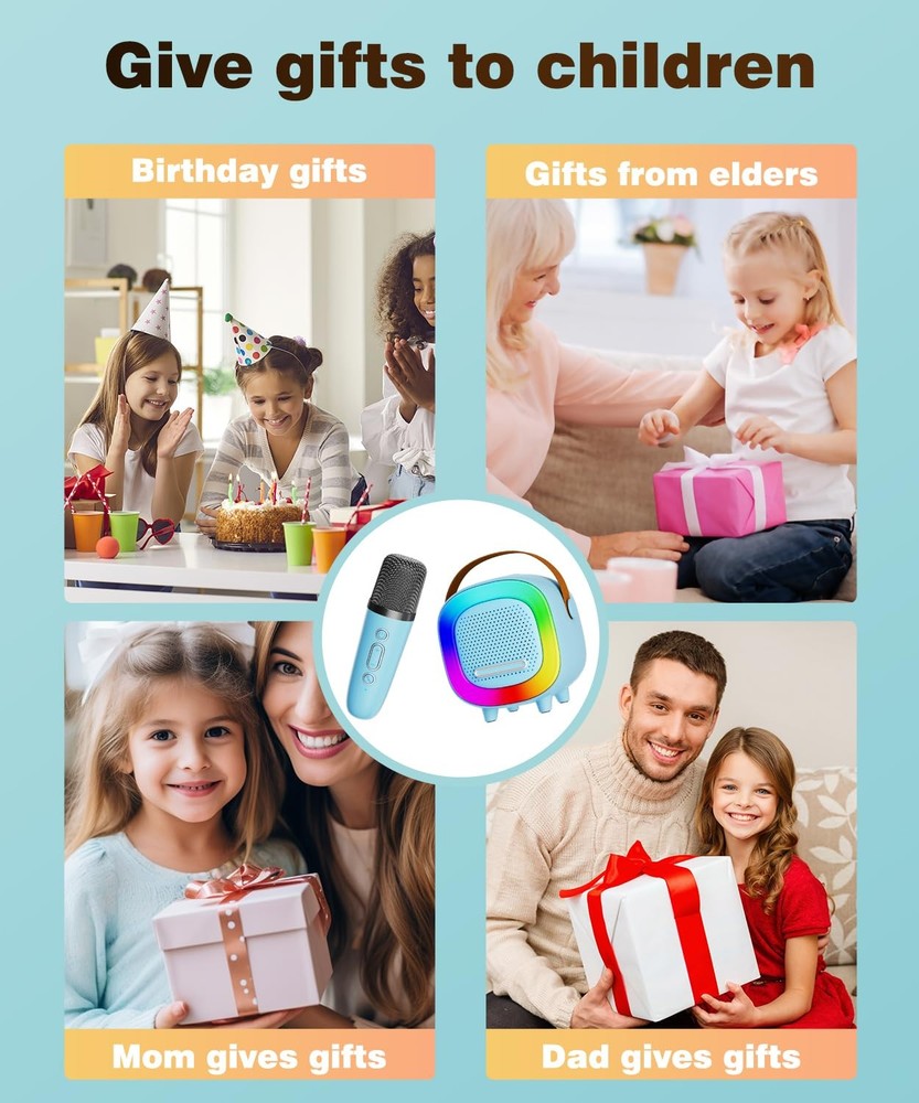 Mini Karaoke Machine Speaker for Adults, Portable Bluetooth with 2 Wireless M...