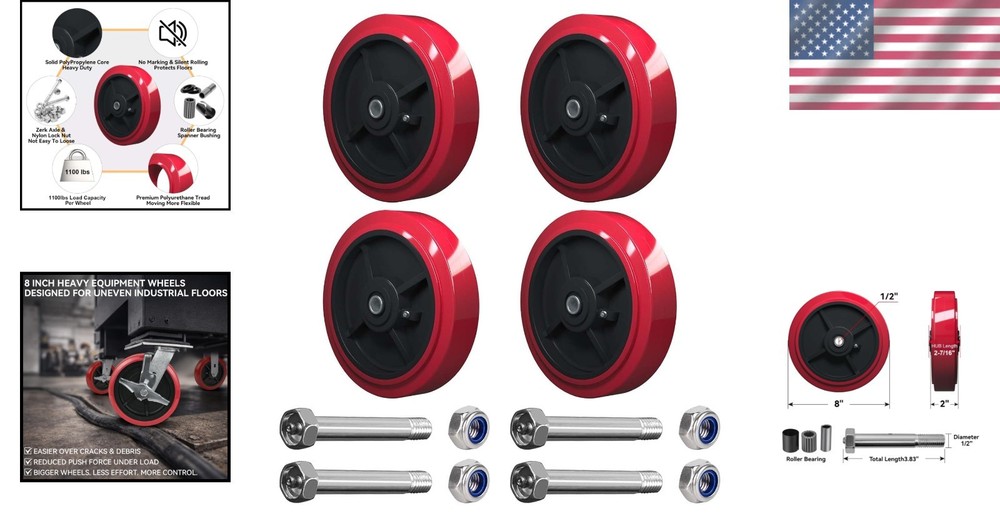 Polyurethane 8 Inch Caster Wheels - 4400 lbs Capacity