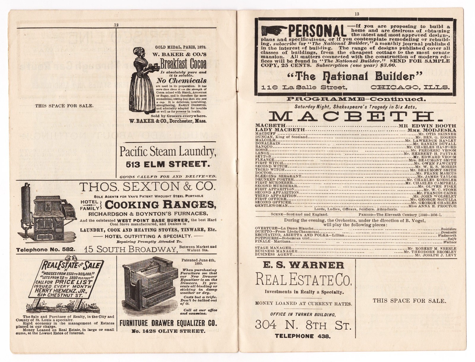 Edwin Booth "RICHELIEU" Helena Modjeska "HAMLET" Olympic 1890 St. Louis Program
