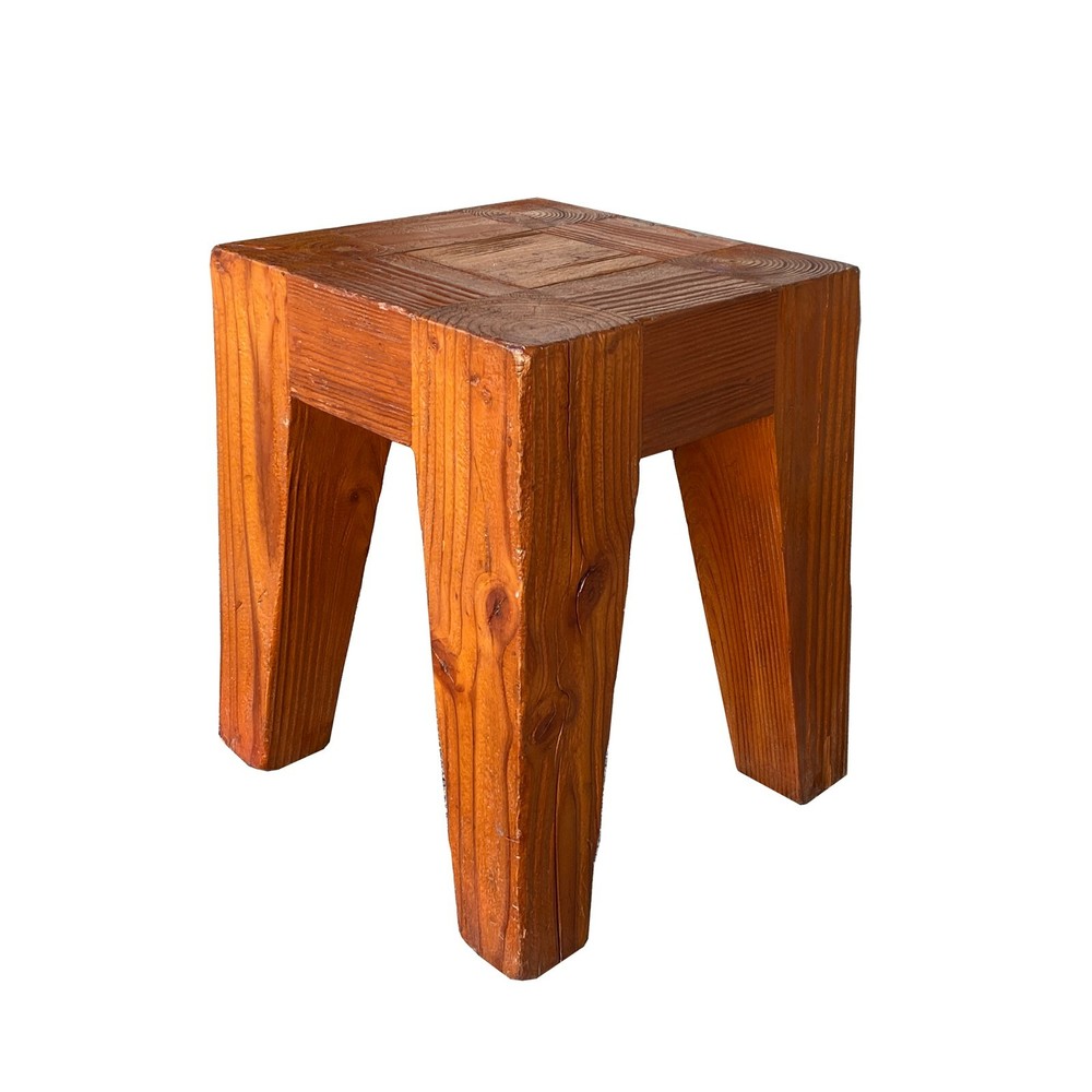 Natural Raw Draft Wood Rough Pattern Bold Square Stool Table cs7246
