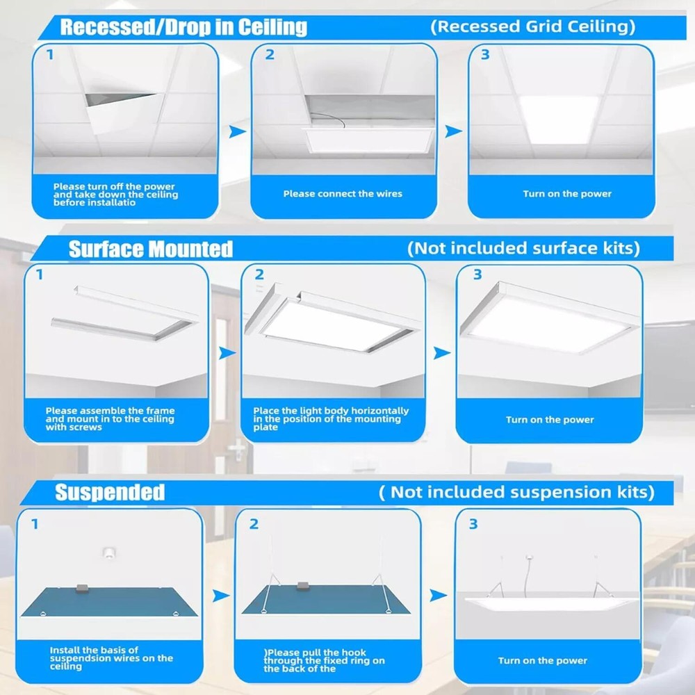 8-Pack 2X4 FT LED Flat Panel Lights Fixture, Dimmable 0-10V Drop Ceiling Lights