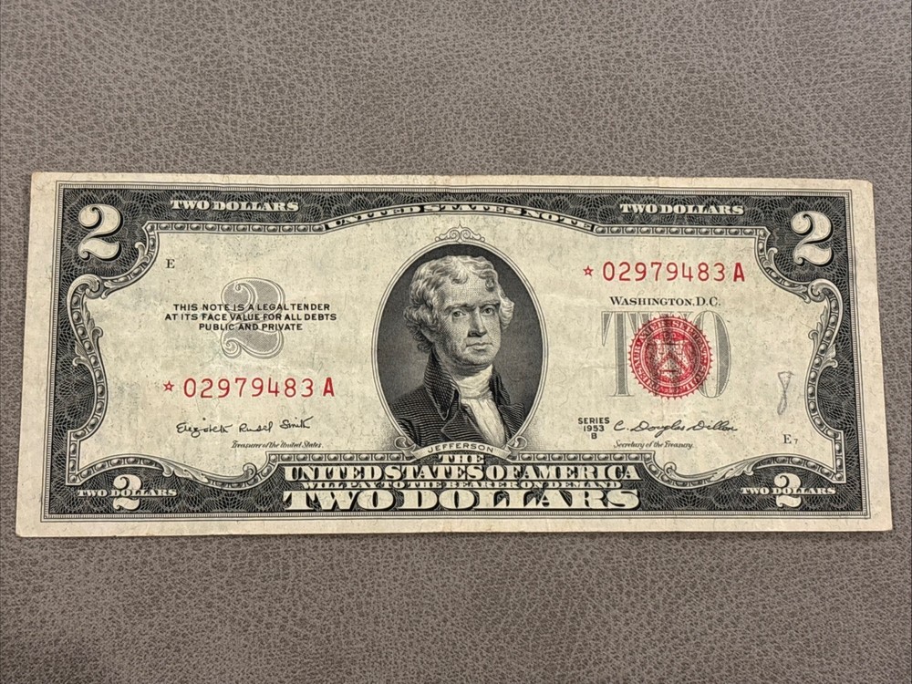 US $2 Two dollar 1953-B Red Seal STAR NOTE Circulated Banknote +NICE+