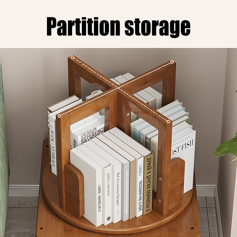 Multi Storage Table, Side Table with Rolling Wheels, Removable Swivel Bookcase