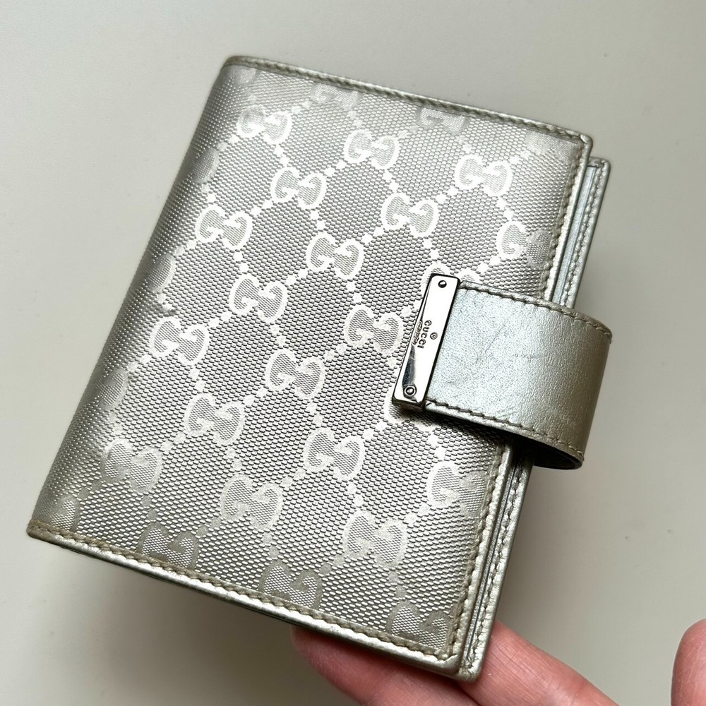GUCCI Authentic Leather System organizer Agenda Imprime Silver