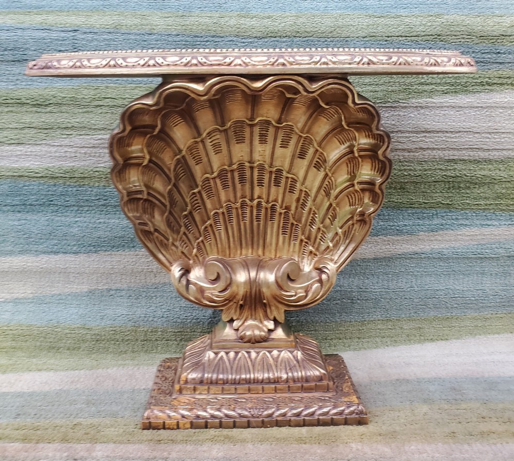 Hollywood Regency Grosfeld House Gilded Shell Console Table Clamshell