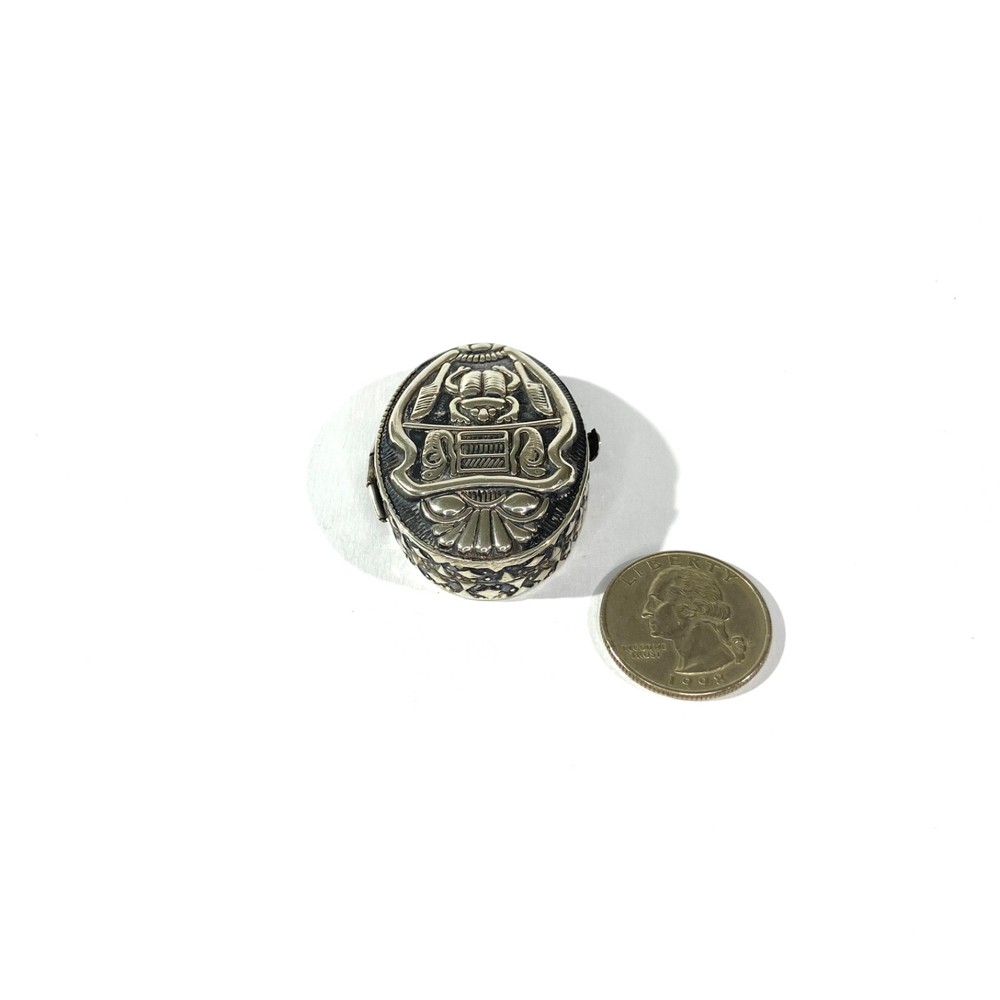 Vintage Heavy Solid Silver Egyptian Pill Box , Hallmarked