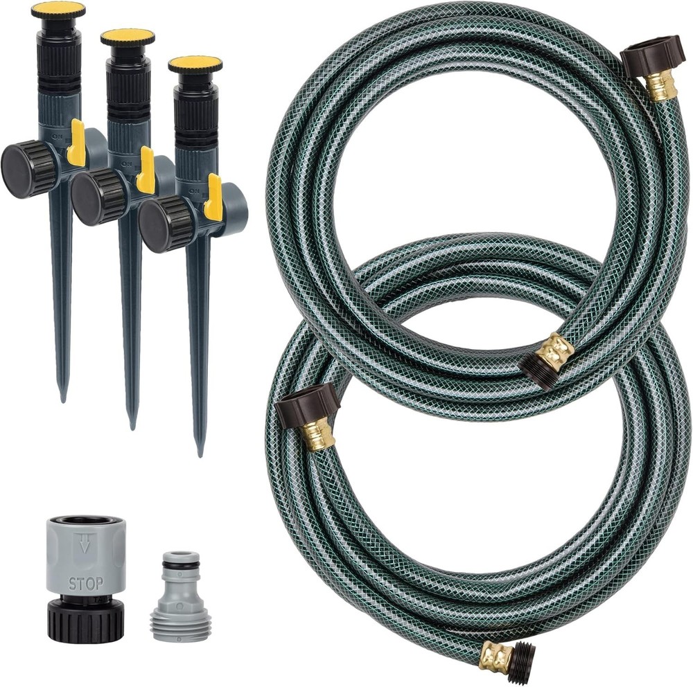 Adjustable Sprinkler Set 3-Piece Hose Bundle with Quick Connect Green Yellow