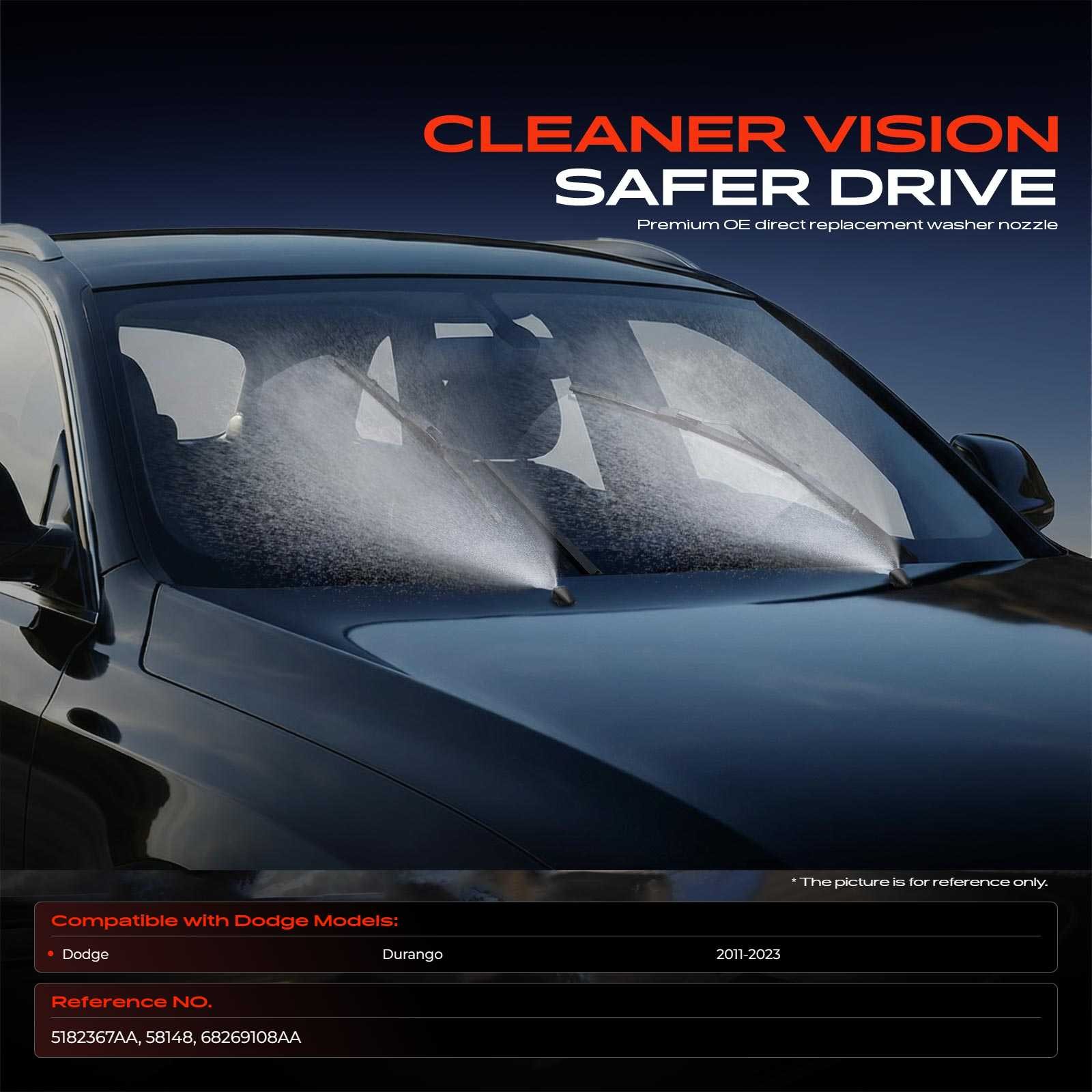 2x Front LH & RH Windshield Washer Nozzle Fan w/ Gaskets for Dodge Durango 11-23