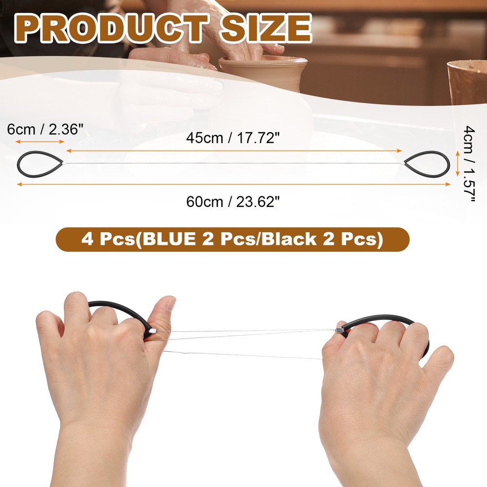 4pcs Pottery Wire Tool with Rubber Handle for Pottery, Blue/Black