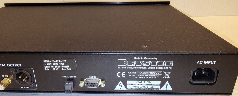 Bryston BCD-1 CD Player; BCD1 (BLACK) TESTED & WORKING