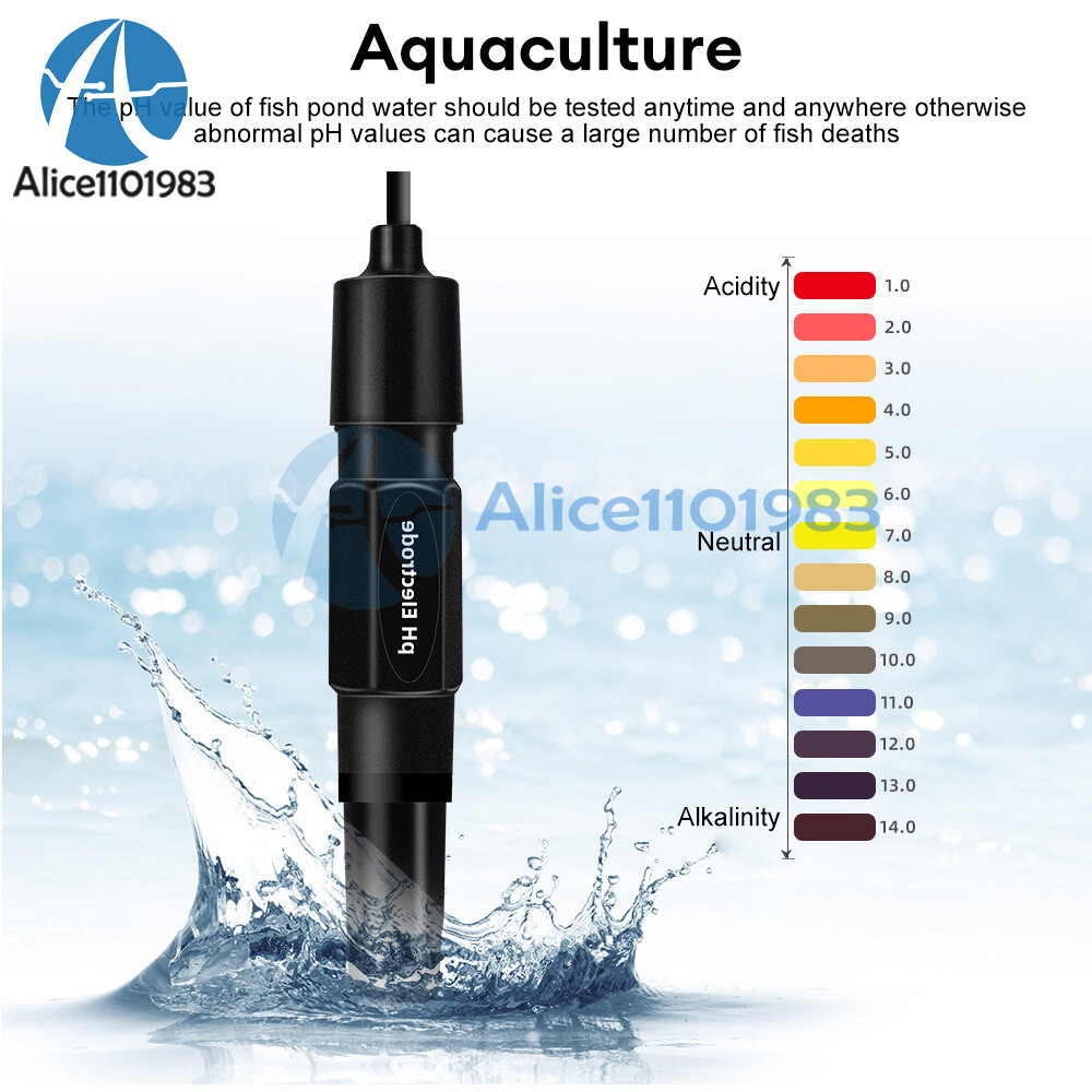 0~14pH Water Quality Analyzer PH online tester BNC Electrode probe Highprecision