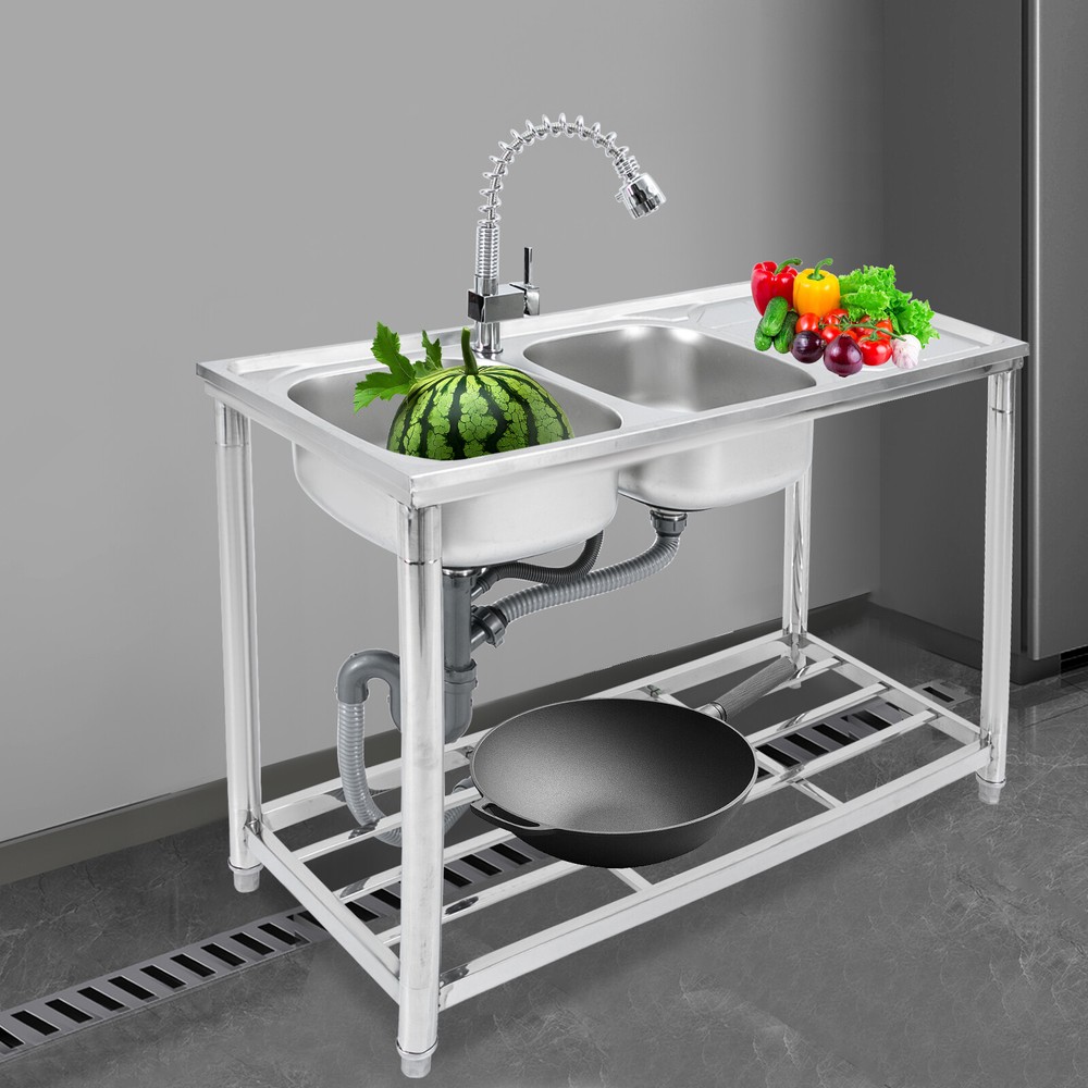Commercial Utility Prep Sink 2Compartment Stainless Steel KitchenPrep Work Table