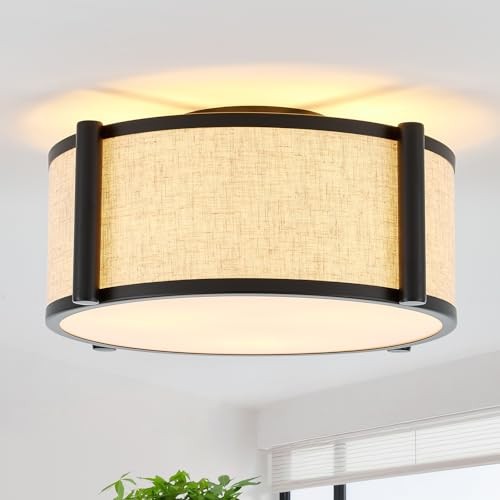 13" Semi Flush Mount Ceiling Light Modern 3-Lights Black Drum Ceiling black 13"