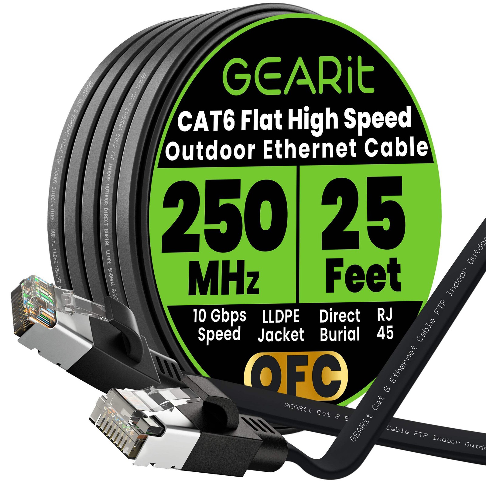 Ethernet Cable Cat 6 Indoor & Outdoor Flat RJ45 Network Internet Cable Black