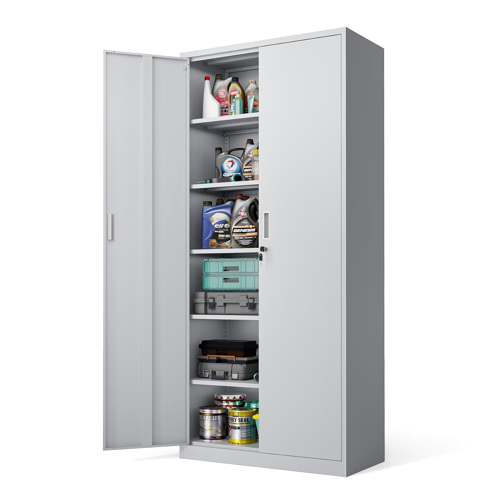 71" H Metal Storage Cabinet with Lock & Wheels, Adjustable Shelves for Home New