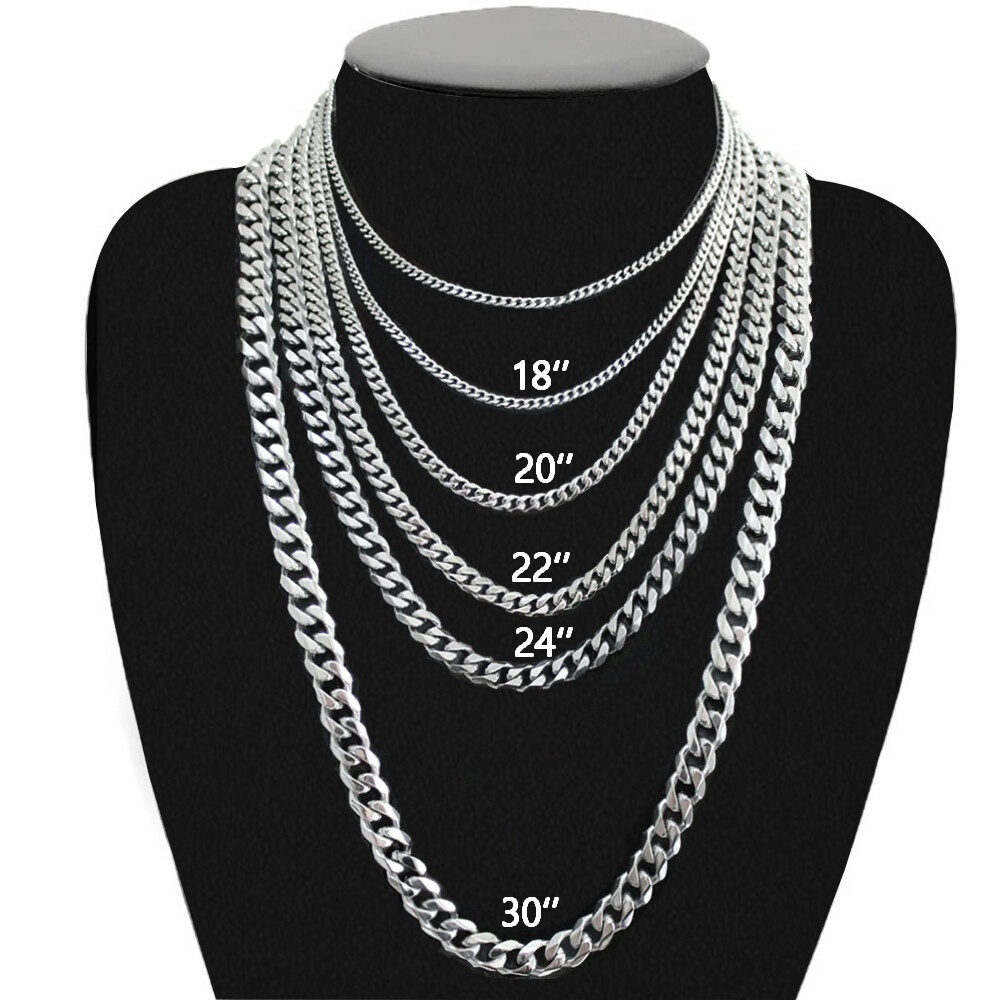 16-30" Stainless Steel Silver Chain Cuban Curb Necklace 3/5/7/9/11mm Womens Mens