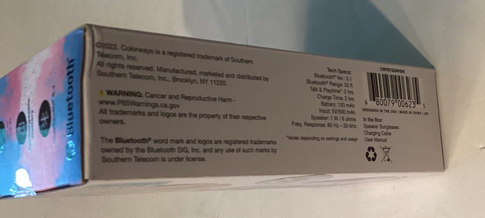 Colorways Bluetooth Audio Frames Wireless Speaker Sunglasses. Free shipping