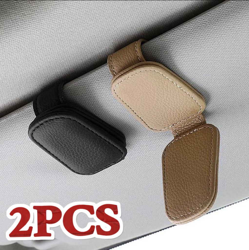 2X Magnetic Leather Sunglasses Holder for Car Sun Visor Eyeglass Hanger Clip USA