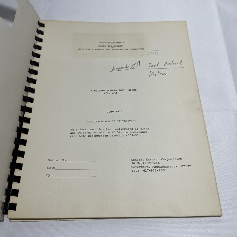 General Eastern 400 Series Relative Humidity & Temperature Indicator Instruction