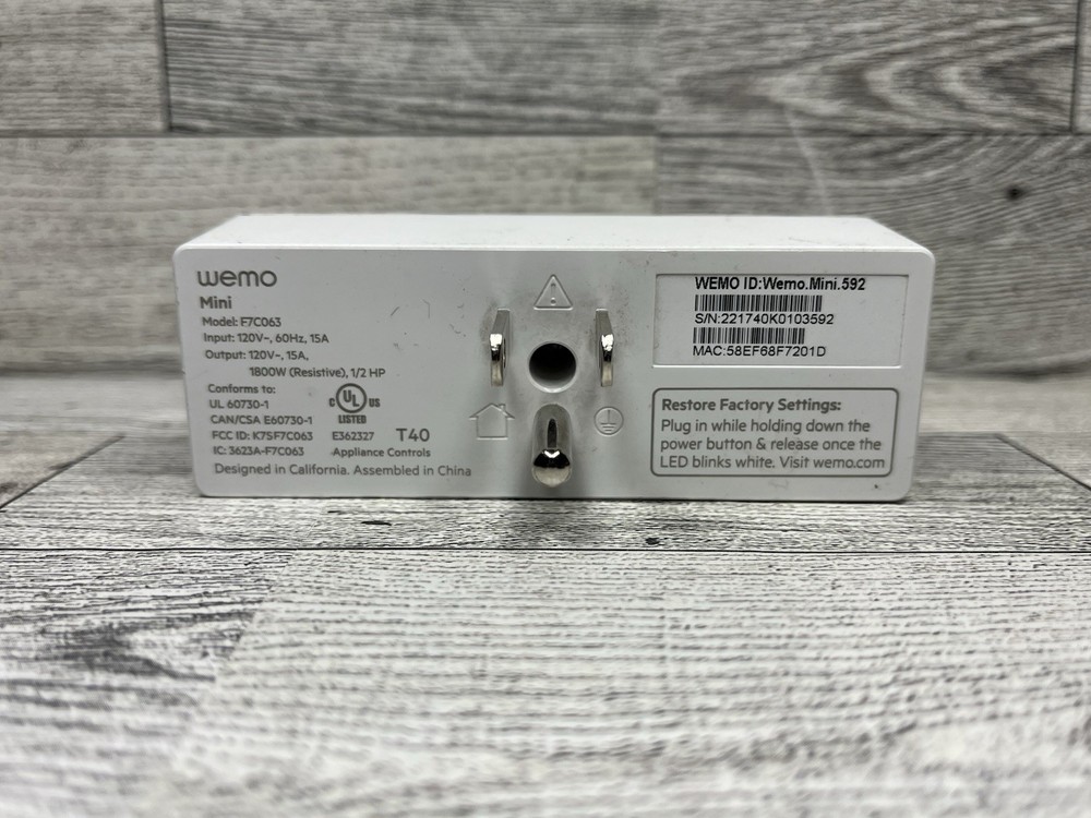 WeMo WiFi Enabled Mini Smart Plug White F7C063
